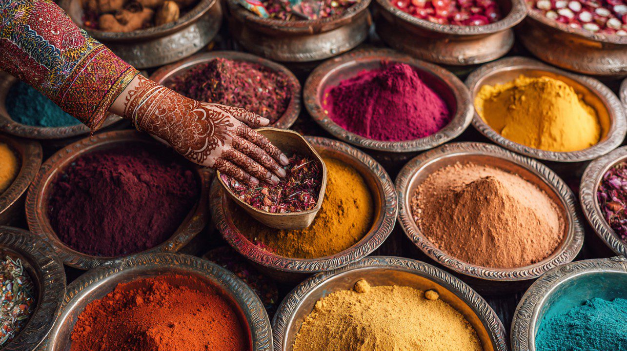 A vibrant scene from an Indian market